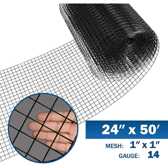 Fencer Wire 14 Gauge Black Vinyl Coated Welded Wire Mesh Size 1 inch by 1 inch (2 ft. x 50 ft.)