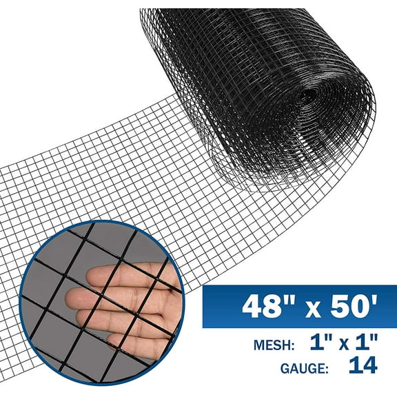 Fencer Wire 14 Gauge Black Vinyl Coated Welded Wire Mesh Size 1 inch by 1 inch (4 ft. x 50 ft.)