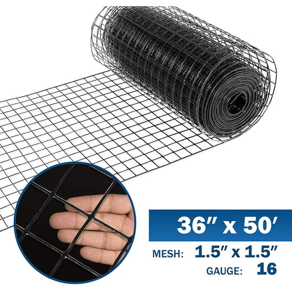 Fencer Wire 16 Gauge Black Vinyl Coated Welded Wire Mesh Size 1.5 inch by 1.5 inch (3 ft. x 50 ft.)