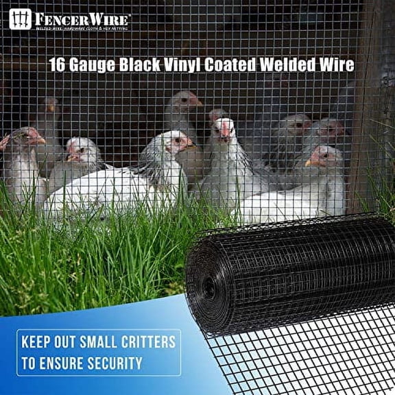 Fencer Wire 16 Gauge Black Vinyl Coated Welded Wire Mesh Size 1.5 inch by 1.5 inch