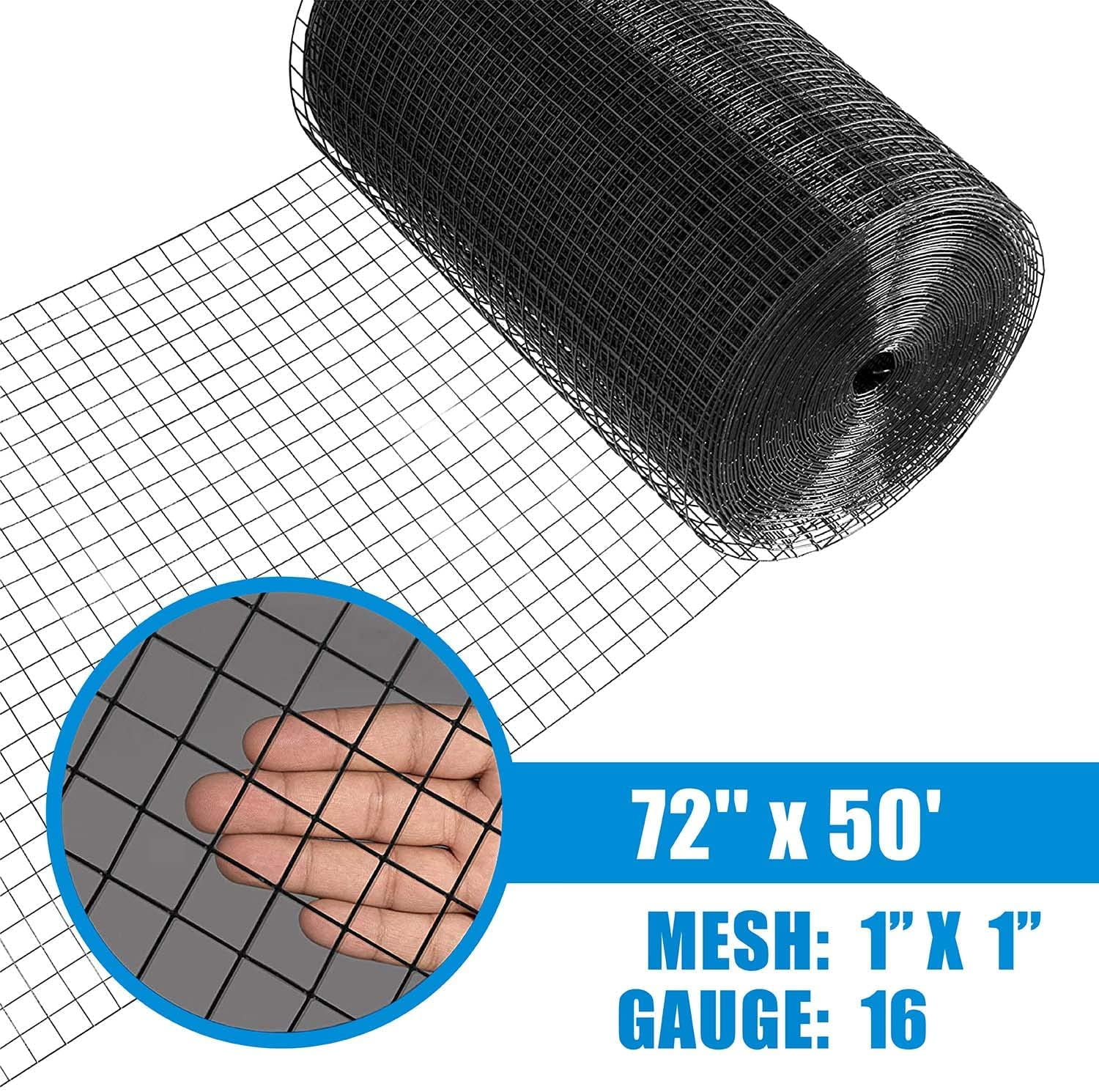Fencer Wire 16 Gauge Black Vinyl Coated Welded Wire Mesh Size 1 inch by 1 inch for Home and Garden Fence, Protect Chickens Rabbits and Farmed Animals