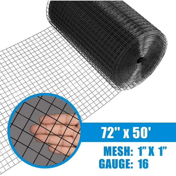 Fencer Wire 16 Gauge Black Vinyl Coated Welded Wire Mesh Size 1 inch by 1 inch for Home and Garden Fence, Protect Chickens Rabbits and Farmed Animals