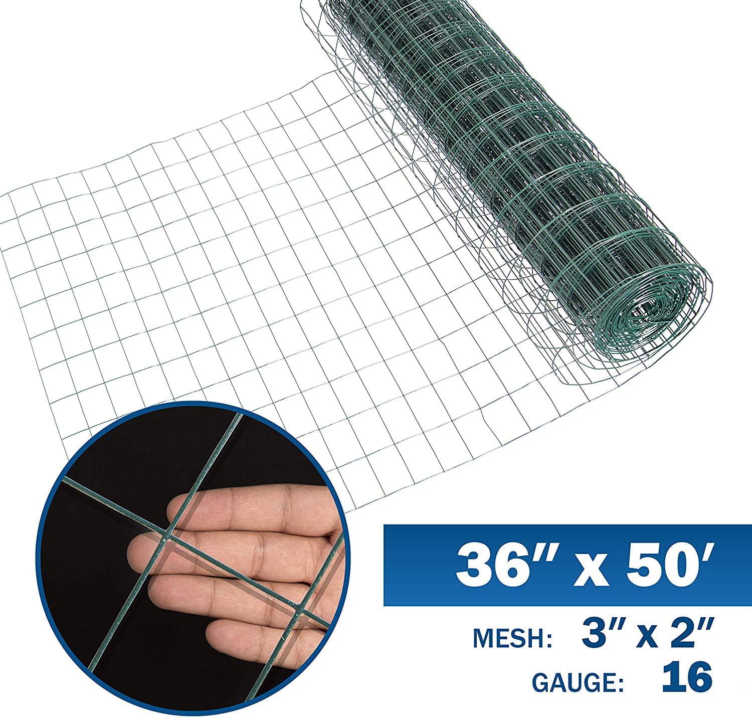 Green Vinyl Coated Welded Metal Garden Fence, 3ft x 50ft