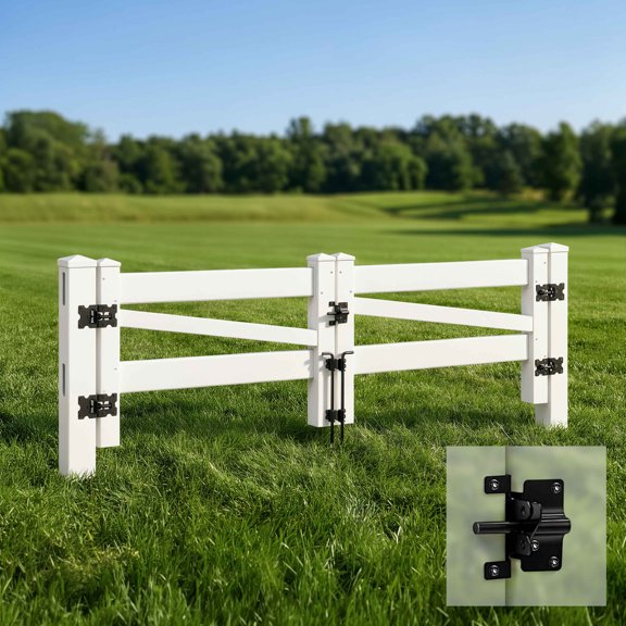 Fencer Wire 3ft x 4ft Vinyl Ranch Double Gate Kit with Gate Posts & Fence Drop Rods, White PVC Fence Gate System, Includes Two Gates, UV-Resistant, Easy Installation, Durable for Ranch, Yard & Farm