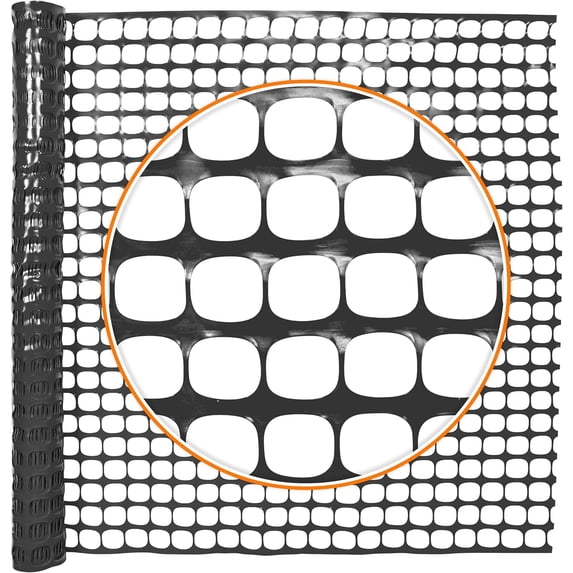 Fencer Wire 4 ft. x 100 ft. Outdoor Snow Fence, Plastic Safety Mesh, Temporary Garden Netting for Poultry, Rabbits, Chicken & Dogs, Opening Mesh Size 1.6" x 1.6" (Black)