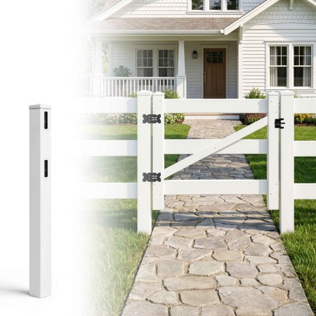Fencer Wire 5ft Vinyl Ranch Gate Post with Aluminum Core, White PVC Fence Post with Cap, Easy Installation and UV-Resistant Outdoor Vinyl Fence Replacement Parts for Ranch, Yard & Farm, Single