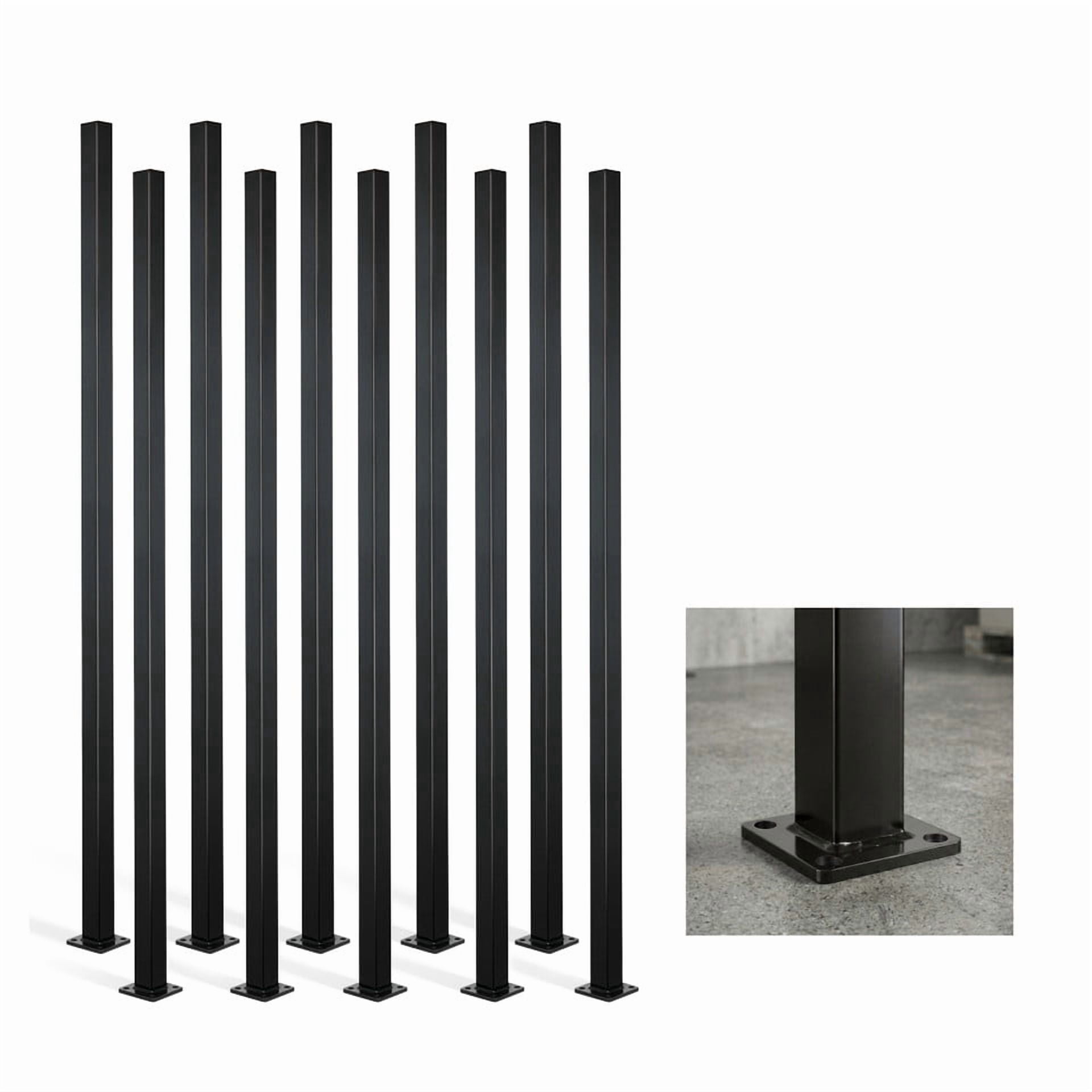 Fencer Wire 6 FT Metal Fence Post with Flange, Heavy Duty 16 Gauge Outdoor Patio Steel Fencing Border Post with Base Plate and Cap, Anti-Rust 2” Diameter Decorative Garden Flange Post, Pack of 10