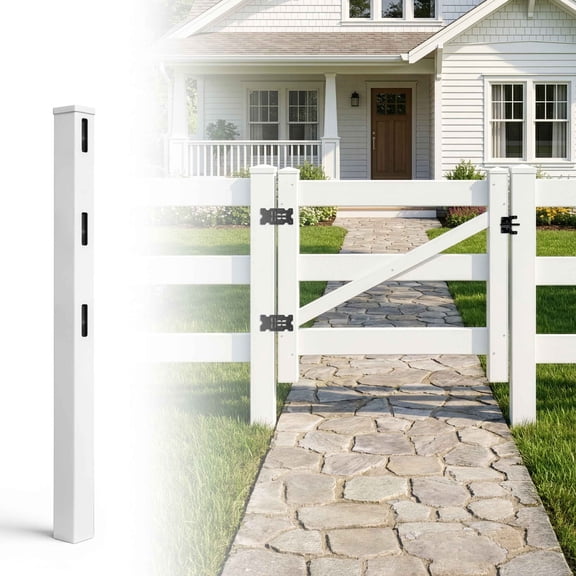 Fencer Wire 6ft Vinyl Ranch Gate Post with Aluminum Core, White PVC Fence Post with Cap, Easy Installation and UV-Resistant Outdoor Vinyl Fence Replacement Parts for Ranch, Yard & Farm, Single