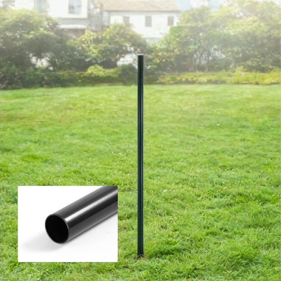 Fencer Wire 7 FT Black Chain Link Fence Line Round Post, Line Post with 1-7/8” Outside Diameter, Chain Link Fence Parts, Hardware, Accessories, Single