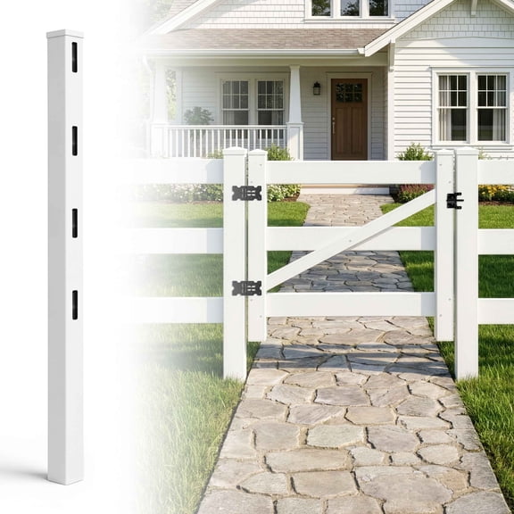 Fencer Wire 7ft Vinyl Ranch Gate Post with Aluminum Core, White PVC Fence Post with Cap, Easy Installation and UV-Resistant Outdoor Vinyl Fence Replacement Parts for Ranch, Yard & Farm, Single