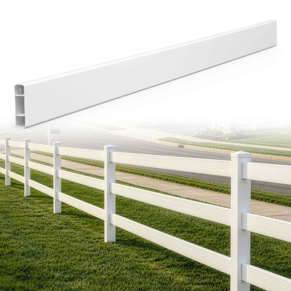 Fencer Wire 8ft Vinyl Ranch Rail, UV-Resistant PVC Fence Rail with Slide-In Design, Easy Installation, Durable Outdoor Vinyl Fence Replacement Parts for Horse Ranch, Yard & Farm, Single