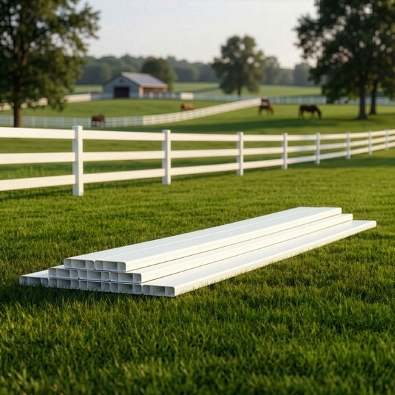 Fencer Wire 8ft Vinyl Ranch Rail, UV-Resistant PVC Fence Rail with Slide-In Design, Easy Installation, Durable Outdoor Vinyl Fence Replacement Parts for Horse Ranch, Yard & Farm, Pack of 10