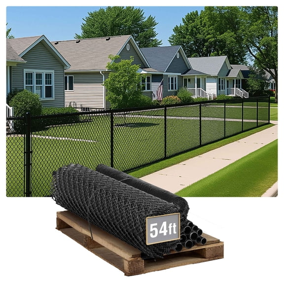 Fencer Wire 9 Gauge Durable Black Vinyl Coated Chain Link Fence Kit, Complete Fencing DIY Set w/ Fence Fabric, Gate, Posts, Top Rails & Hardware for Yard, Garden & Animal Enclosures (6ft. x 54ft.)