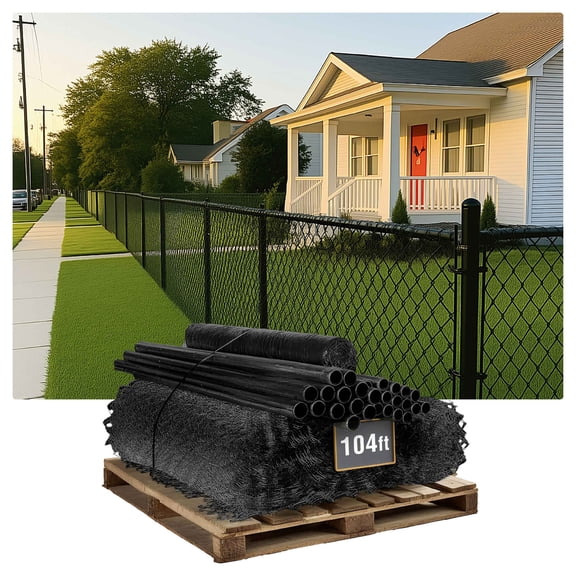 Fencer Wire 9 Gauge Durable Black Vinyl Coated Chain Link Fence Kit, Complete Fencing DIY Set w/ Fence Fabric, Gate, Posts, Top Rails & Hardware for Yard, Garden & Animal Enclosures (6ft. x 104ft.)