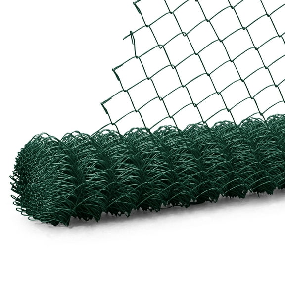 Fencer Wire 9 Gauge Green Vinyl Coated Galvanized Steel Chain Link Fence Fabric, Diamond Mesh Size 2-3/8 Inch, Galvanized&nbsp;Fencing Wire Roll for Garden and Animals Enclosure (5ft. x 50ft.)
