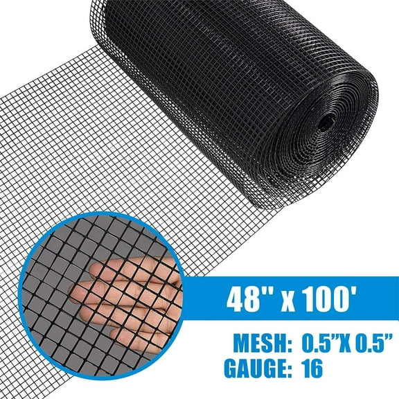 Fencer Wire Hardware Cloth, 1/2-Inch Mesh Size, 16 Gauge Galvanized Steel with Vinyl Coated Welded Wire Fence for Garden Fencing & Pet Enclosures