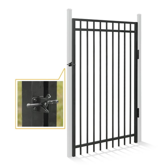 Fencer Wire Heavy Duty Flat Top Fence Gate, 6FT Height x 4FT Width Outdoor Fence Gate, Outdoor Anti-Rust Metal Steel Gate for Fencing Barrier, Decorative Garden Gate for Residential, Yard, Pool,Patio