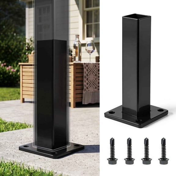Fencer Wire Heavy Duty Metal Fence Post Base, Black Powder-Coated 2” x 2” Desk Post Anchor Base with Screws, Anti-Rust Metal Post Brackets, Accessories of Metal Fencing Border, Single