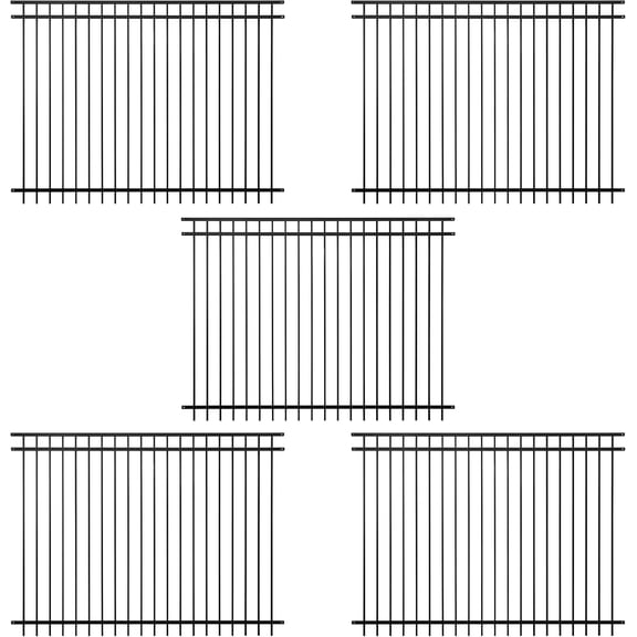 Fencer Wire Pack of 5 Heavy Duty Flat Top Fence Barrier Panel, 6FT Height X 8FT Width Anti-Rust Metal Fencing Panel, 2” Diameter Steel Outdoor Decorative Garden Fence Panel for Yard, Pool, Patio