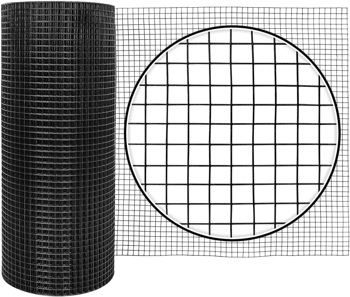Fencer Wire Vinyl Coated 19 Gauge Welded Fence Wire Roll, Mesh Size 1/2-Inch x 1/2-Inch, Black Garden Fencing Wire Grid Hardware Cloth, Poultry Chicken Fence Rolls, Multiple Use for Home Improvement