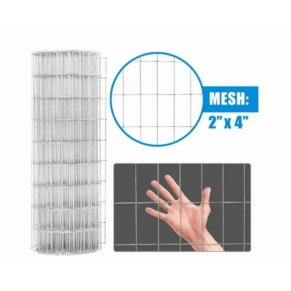Fencer Wire Welded Wire Fence 12.5 Gauge, Galvanized Welded Fence Wire Roll, Mesh Size 2-Inch x 4-Inch, Hog Wire Fencing Cage, Multiple Use for Home Improvement & Animals Enclosure (2ft. x 50ft.)