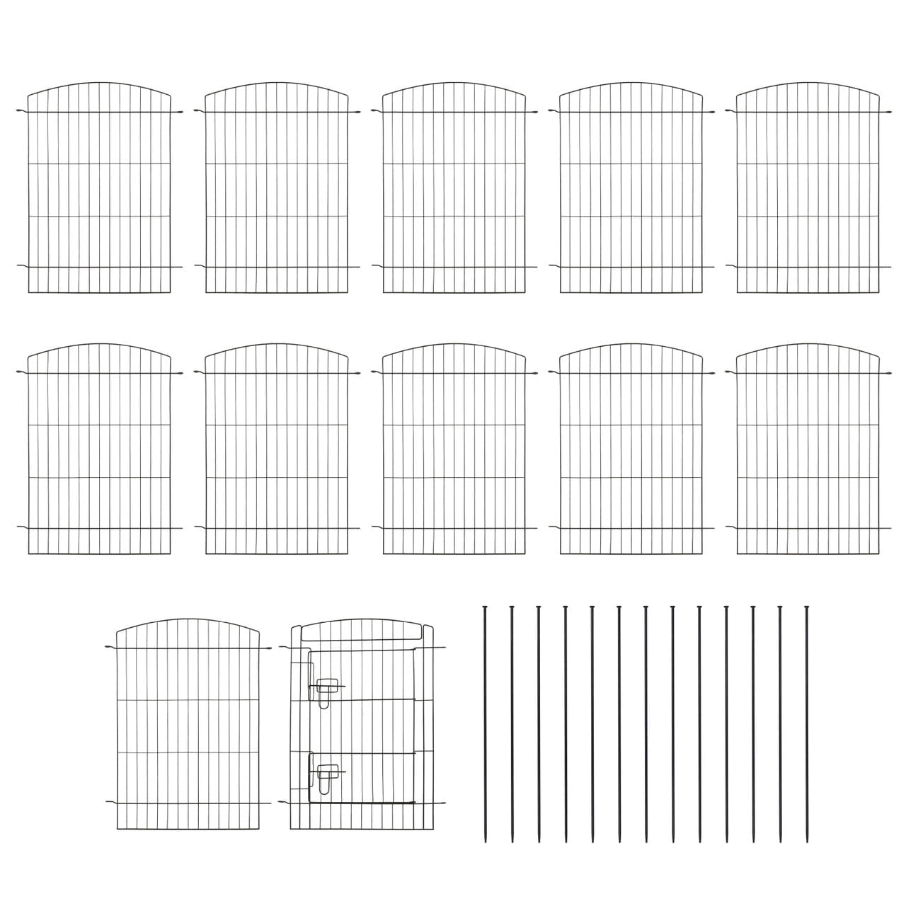FencerWire 11 Panels Decorative Garden Fence with Gate, 29.5"H x 23.6"W No Dig Dog Fence Outdoor for Yard Garden Patio, Arched Rustproof Metal Garden Barrier Border, Temporary Animal Barrier