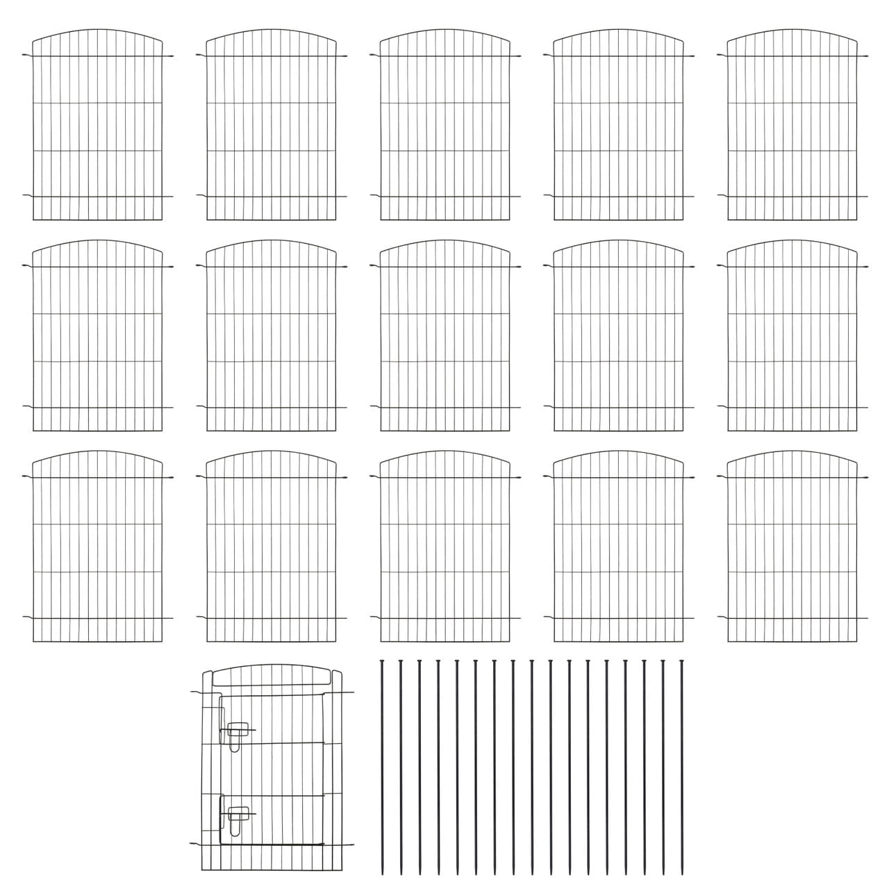 FencerWire 15 Panels Decorative Garden Fence with Gate, 29.5"H x 23.6"W No Dig Dog Fence Outdoor for Yard Garden Patio, Arched Rustproof Metal Garden Barrier Border, Temporary Animal Barrier