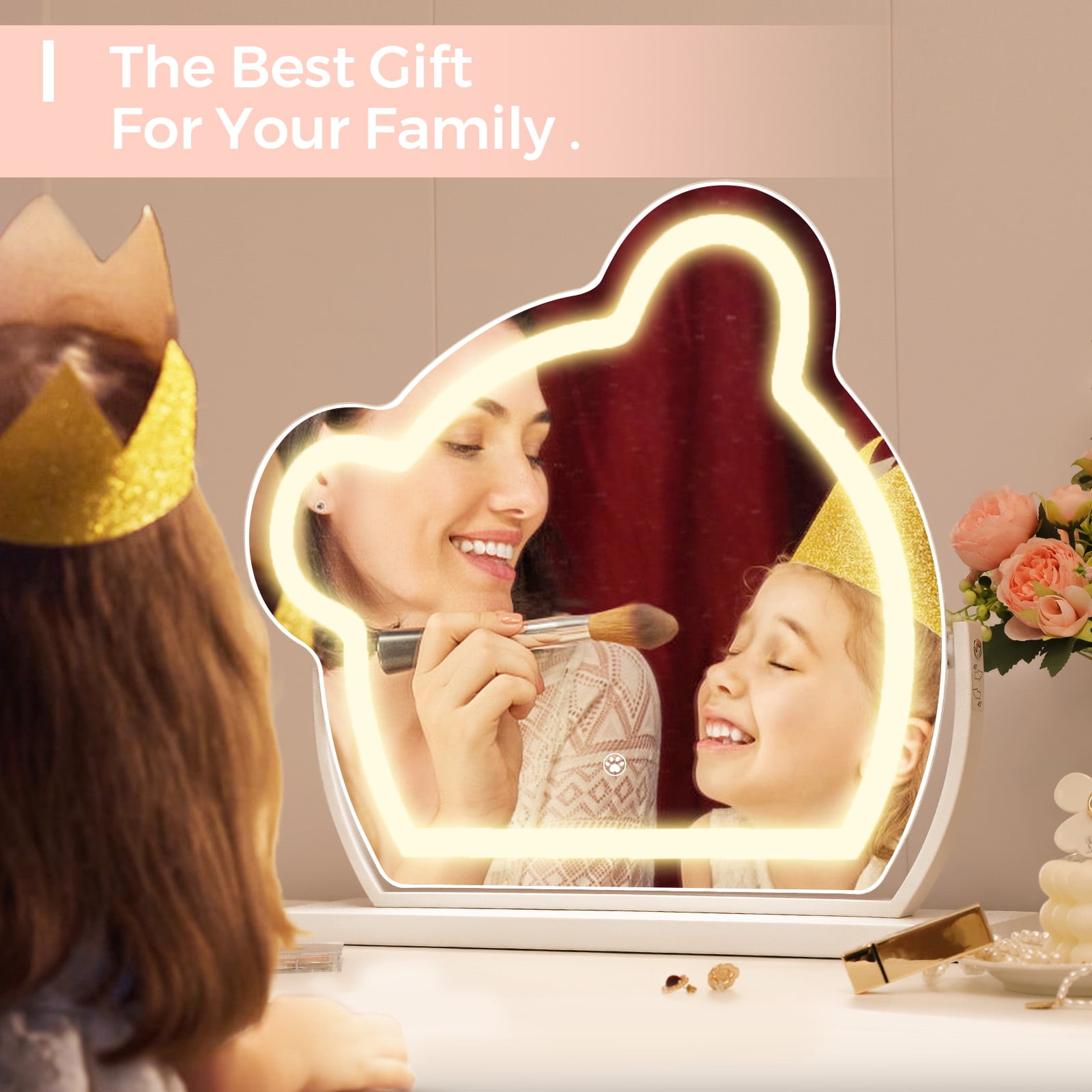 Fenchilin 15''x15'' Vanity Makeup Mirror with Lights Cute Bear Tabletop