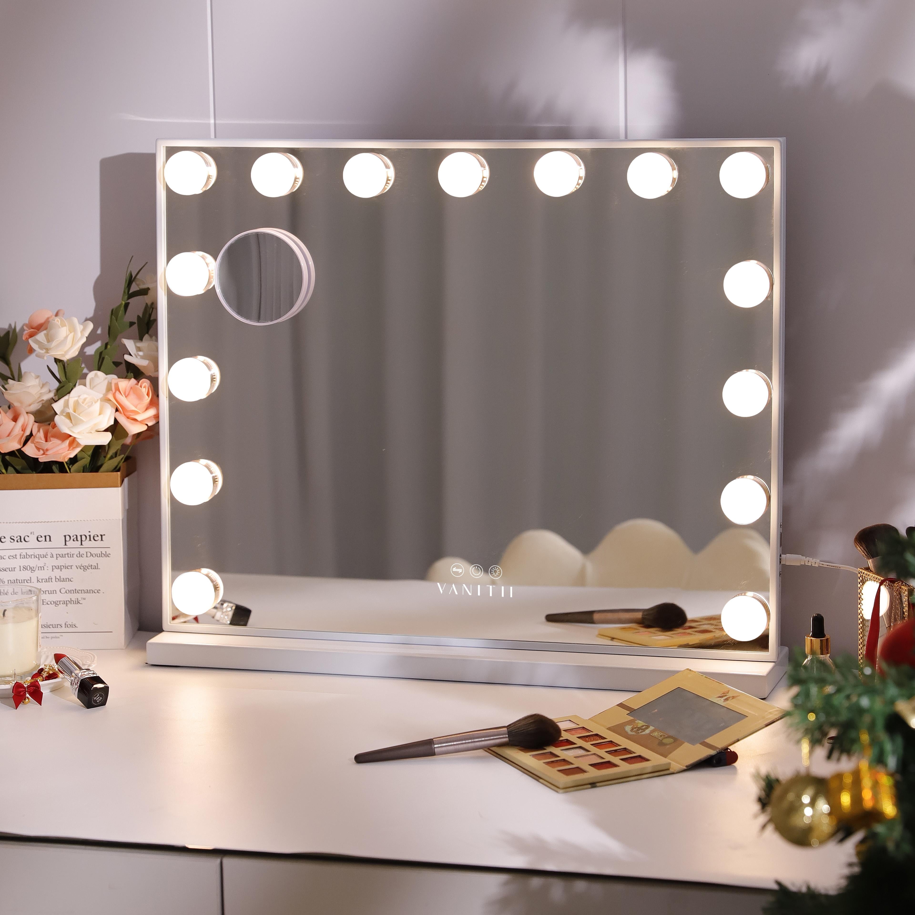 Fenchilin 23''x18'' Vanity Mirror with Lights Tabletop Wall Mount Metal White