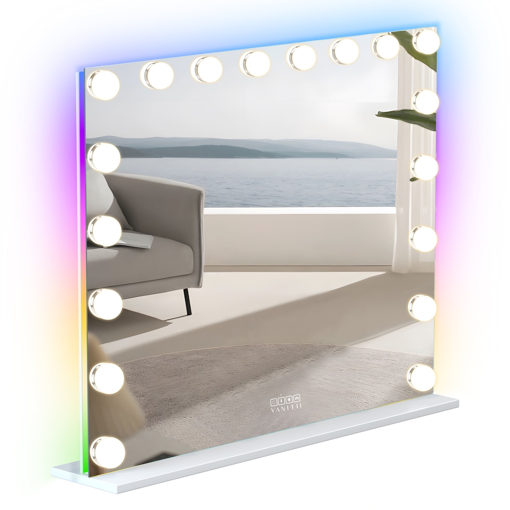 Fenchilin RGB LED Vanity Mirror with Lights Bluetooth Tabletop Wall