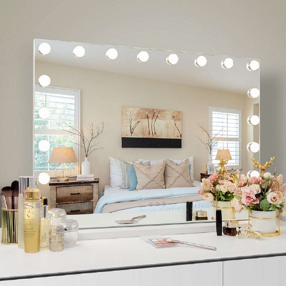 Fenchilin 32"x23" Vanity Mirror with Lights USB Charging Tabletop Wall Mount Metal White