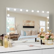 Fenchilin 32x23 Vanity Mirror with Lights USB Charging Tabletop Wall Mount Metal White