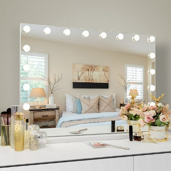 Fenchilin 32"x23" Vanity Mirror with Lights USB Charging Tabletop Wall Mount Metal White