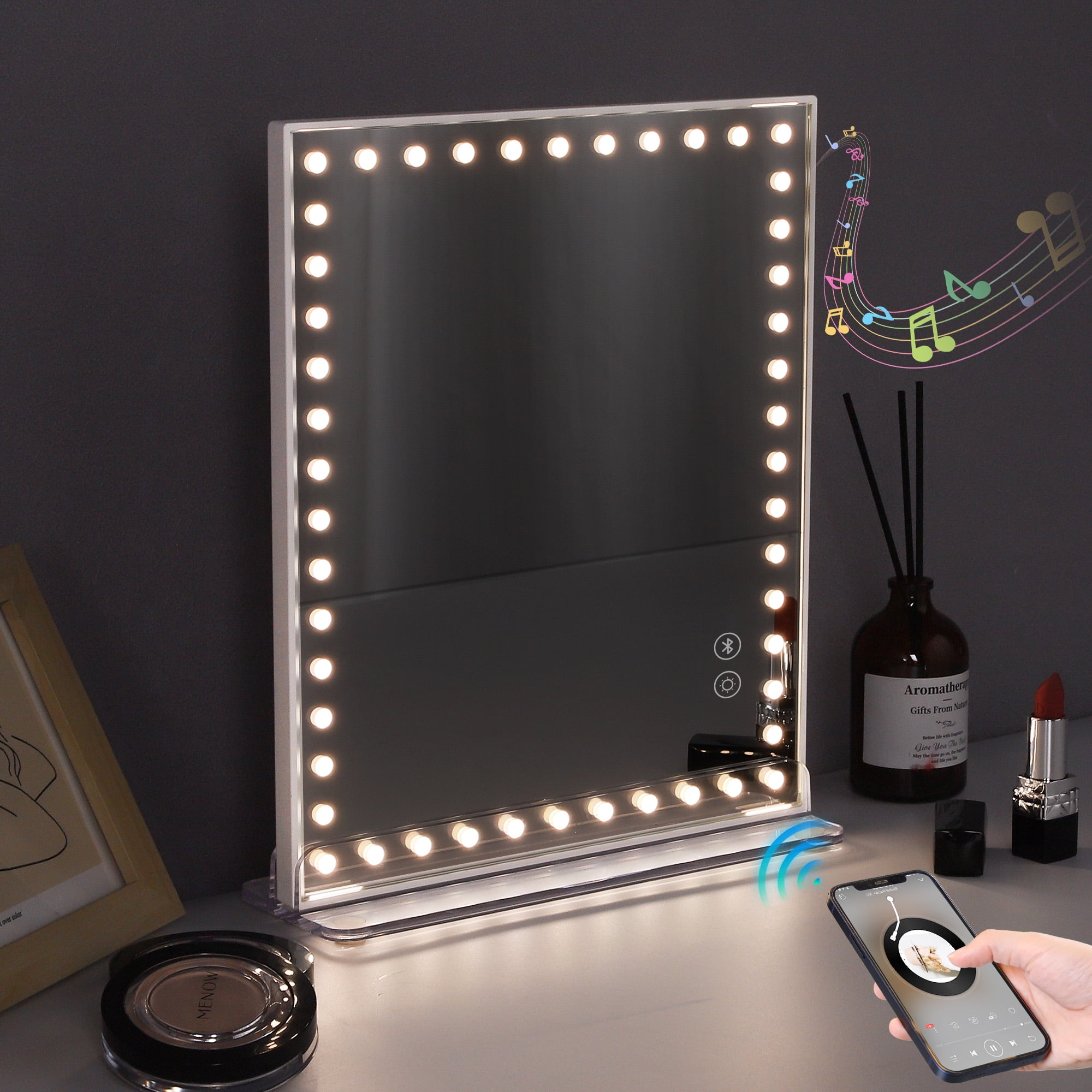 Fenchilin 9"x12" Vanity Makeup Mirror with Lights Bluetooth Tabletop Clear