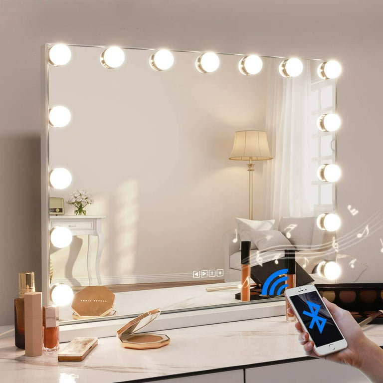 Låse nøje Salg Fenchilin Large Hollywood Vanity Mirror with Lights Bluetooth Tabletop Wall  Mount Metal White - Walmart.com