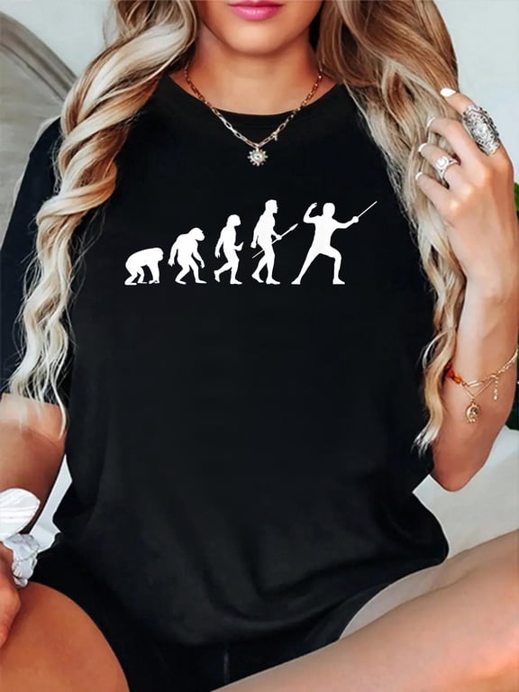 Fencing Evolution of Man Funny Fencing Shirt Men Women Relaxed Fit Classic Comfort Cotton T-Shirt Women's Graphic Tee Crew Neck summer vacation Tops