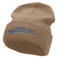 thumbnail image 1 of Fencing Foil Embroidered 12 inch Acrylic Cuffed Long Beanie - Khaki OSFM, 1 of 5