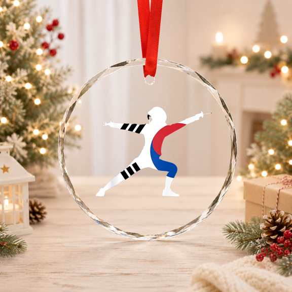Fencing South Korean Flag Epee Mask Competitive Fencer Glass Ornament