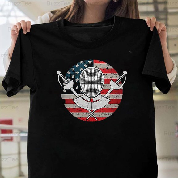 Fencing US American Flag USA Swordplay 4th July Fencer Patriot T-Shirt Unisex, up to 5XL
