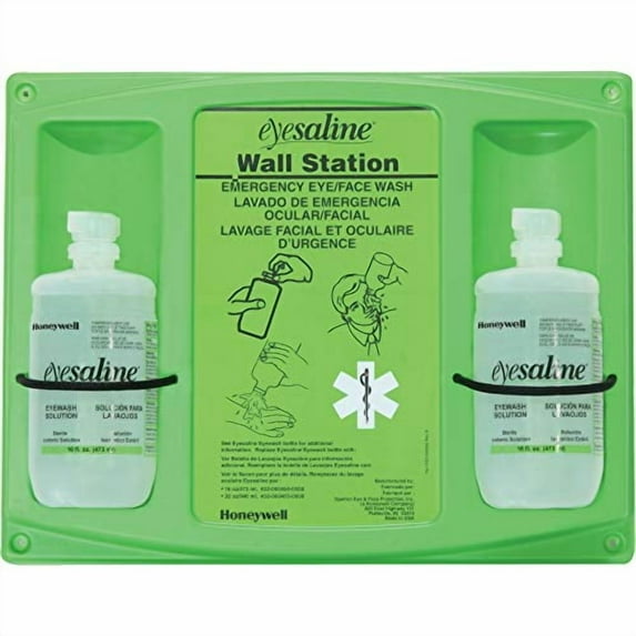 Fendall Honeywell Safety 16 oz. (473 ml) Double Bottle Trilingual Sterile Saline Eye Wash Wall Station (Includes 2 Full Bottles, 4 Stations Per Case)