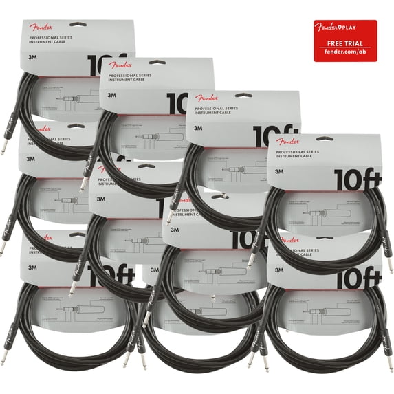 Fender 10-Foot Original Instrument Cable, Straight-Straight, Black - 10 Pack