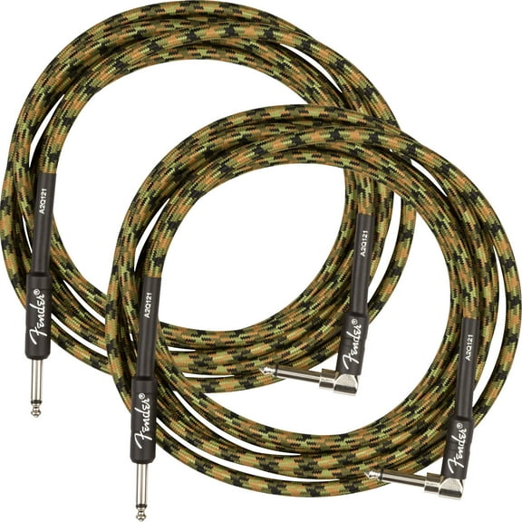 Fender 10-Foot Professional Instrument Cable, Straight-Angled, Woodland Camo - 2 Pack