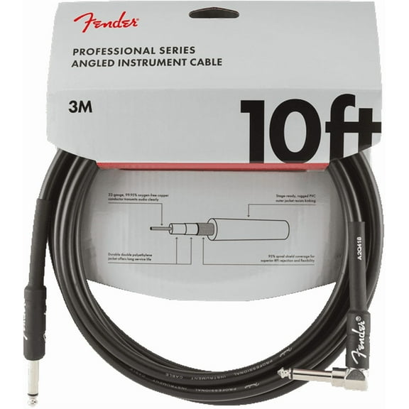 Fender 10' Professional Series Black Instrument Cable #0990820025-Straight/Angle