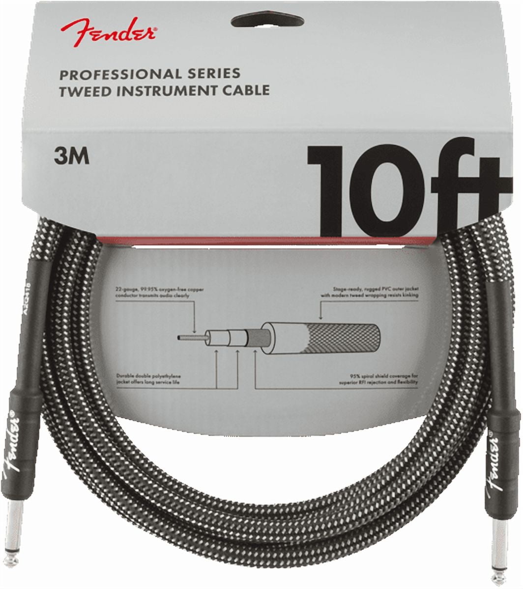 Fender® 10' Professional Series Gray Tweed Instrument Cable #0990820062 - 10 ft