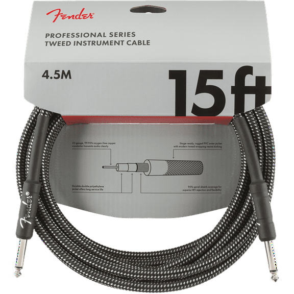 Fender Professional Series Instrument Cable, 15', Gray Tweed