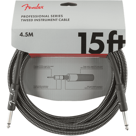 Fender® 15' Professional Series Gray Tweed Instrument Cable #0990820065 - 15 ft