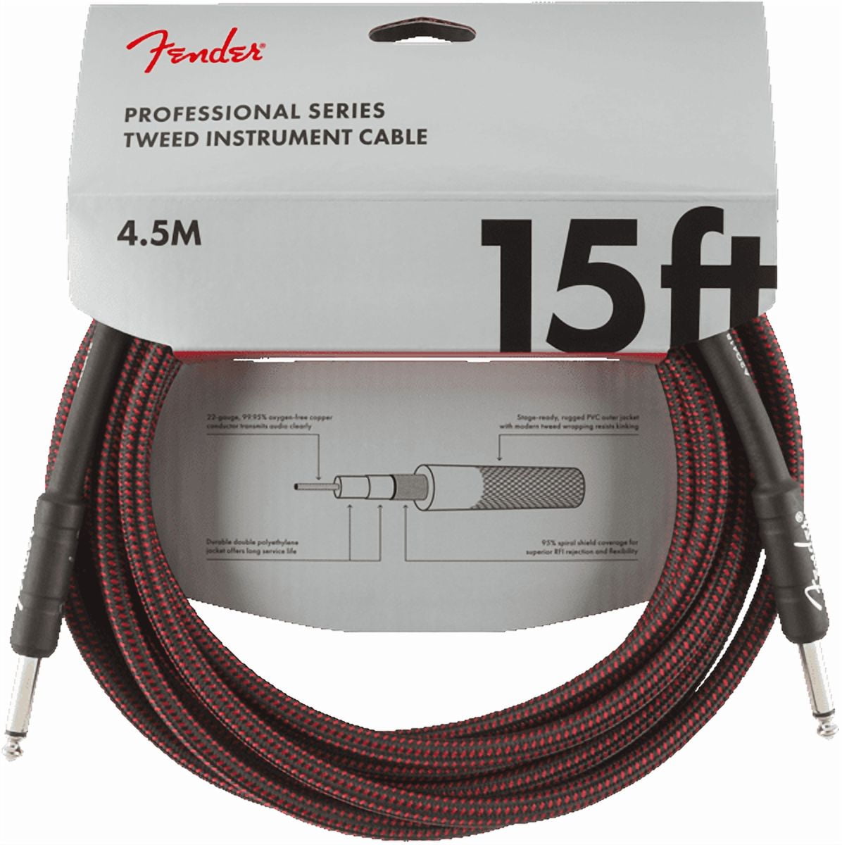 Fender® 15' Professional Series Red Tweed Instrument Cable #0990820064 - 15 ft