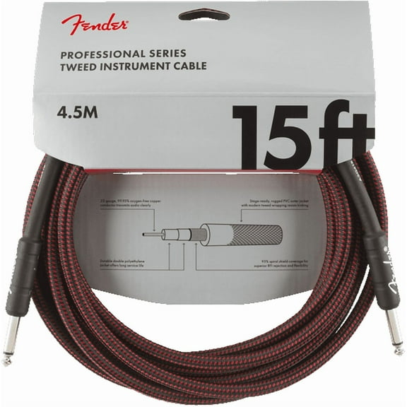 Fender 15' Professional Series Red Tweed Instrument Cable #0990820064 - 15 ft