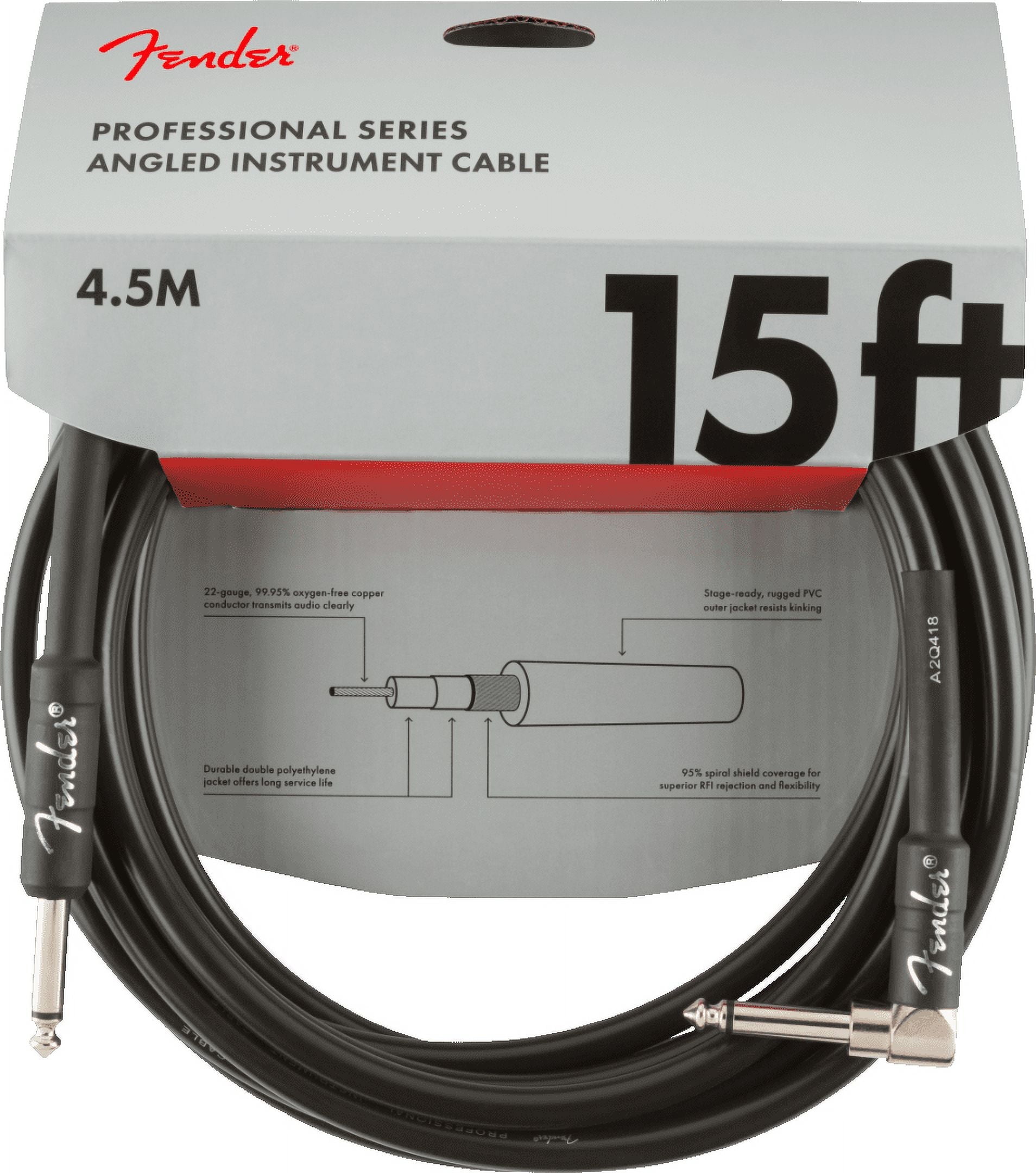 Fender 15' Professional Series Straight/Angle Instrument Cable #0990820059-15 ft