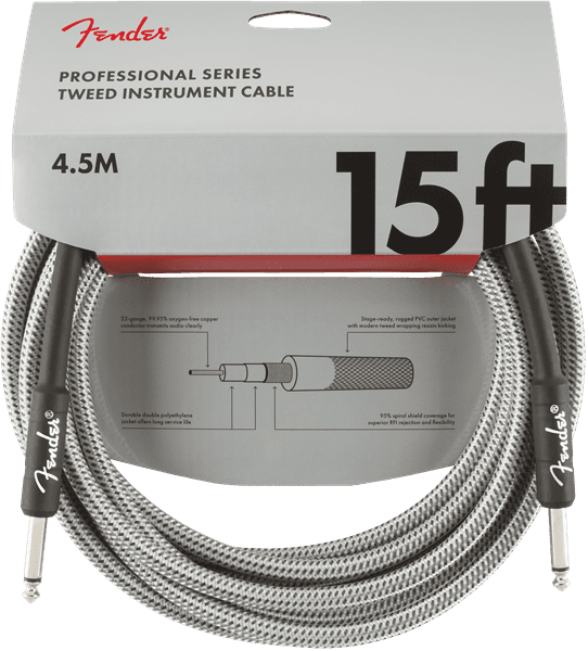 Fender® 15' Professional Series White Tweed Instrument Cable #0990820066 - 15 ft